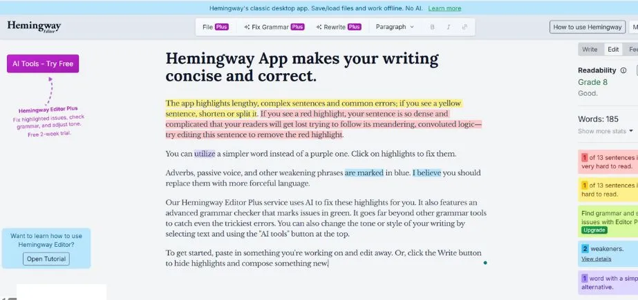 Hemingway Editor - Writing and Editing Apps
